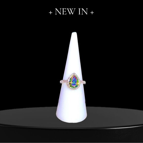 New Exclusively Fancy Mystic Rainbow Teardrop Cut .925 Sterling Silver Ring w CZ - Picture 4 of 10